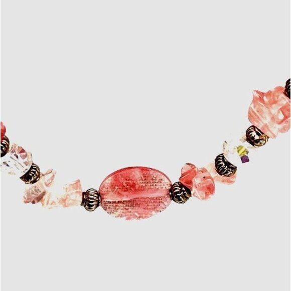 Vintage Pink Glass Bead & Rose Quartz Necklace With Toggle Clasp - 20 Inches - Picture 3 of 6